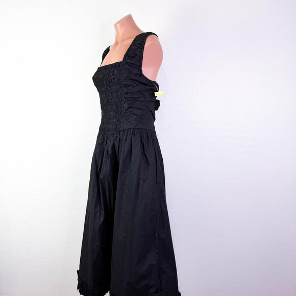 Ganni Back Cutout Cotton Poplin Basque Whimsigoth Grunge Midi Dress Black sz 14 - Picture 6 of 13